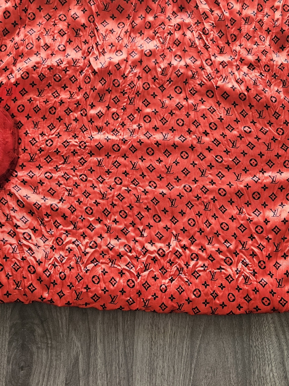 Louis Vuitton Monogram Red Satin-like Scarf